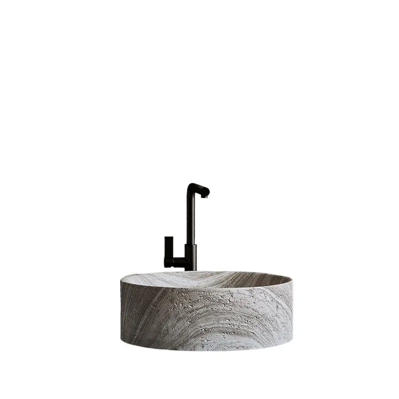 Minimalist travertine platform basin hotel B & B high-end fashion round face wash art basin
