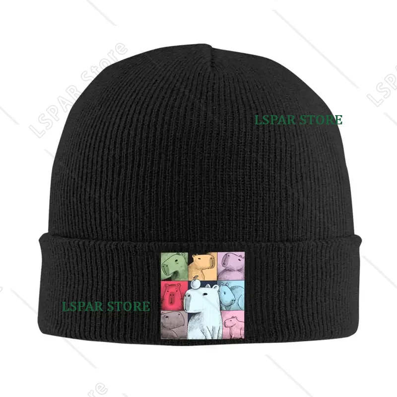 Cute Capybara Grid Warm Beanies with a Vintage Thermal Look Featuring Bee And Capybara Designs Perfect for Autumn And Winter