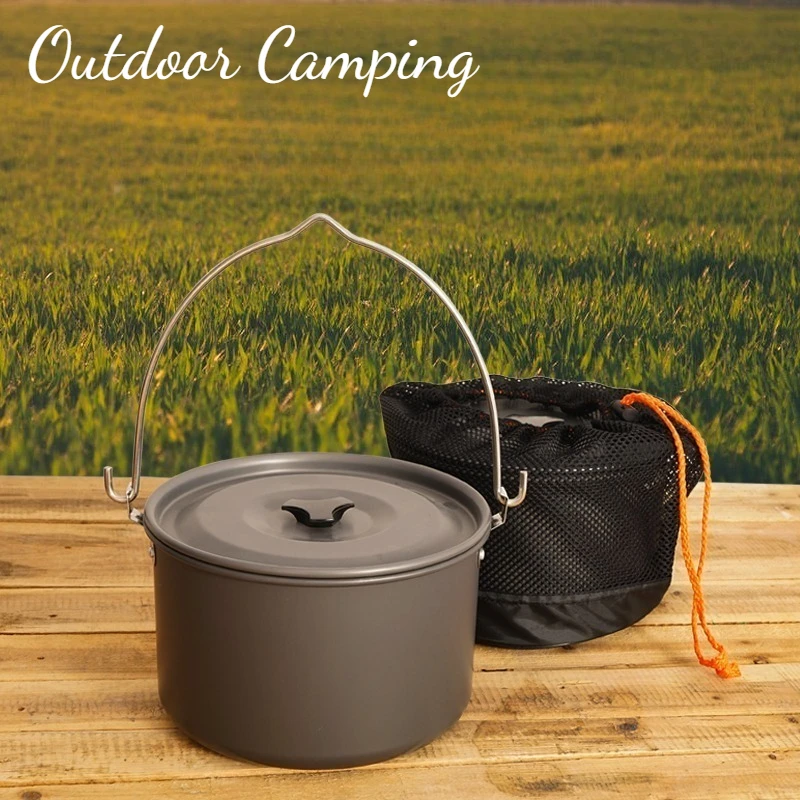 

Портативная кастрюля для приготовления пищи на открытом воздухе, нержавеющая сталь, большая емкость, бытовые подвесные кастрюли для пикника, кемпинга, супа, принадлежности для приготовления пищи