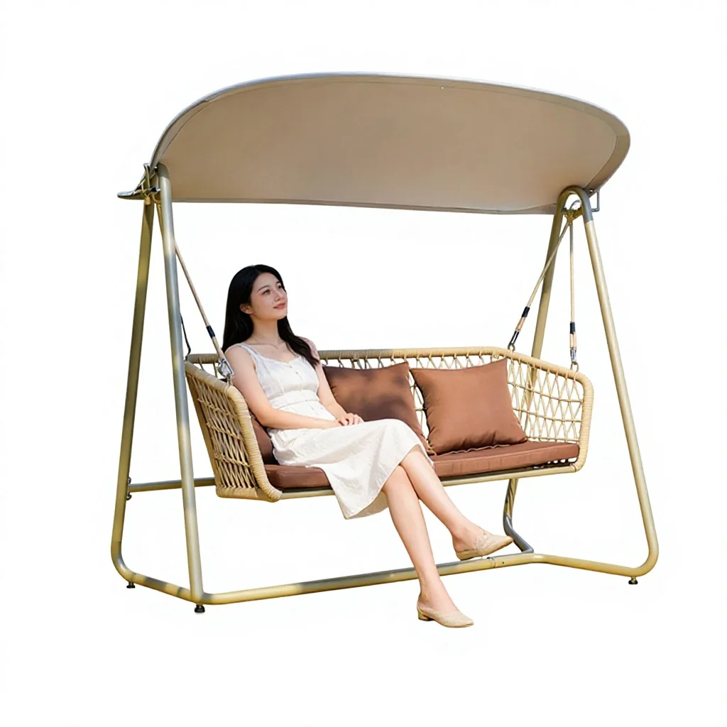 Aluminum Alloy Pastoral Style Outdoor Hanging Swing Rocking Chair for Courtyard and Balcony Double Seating Capacity
