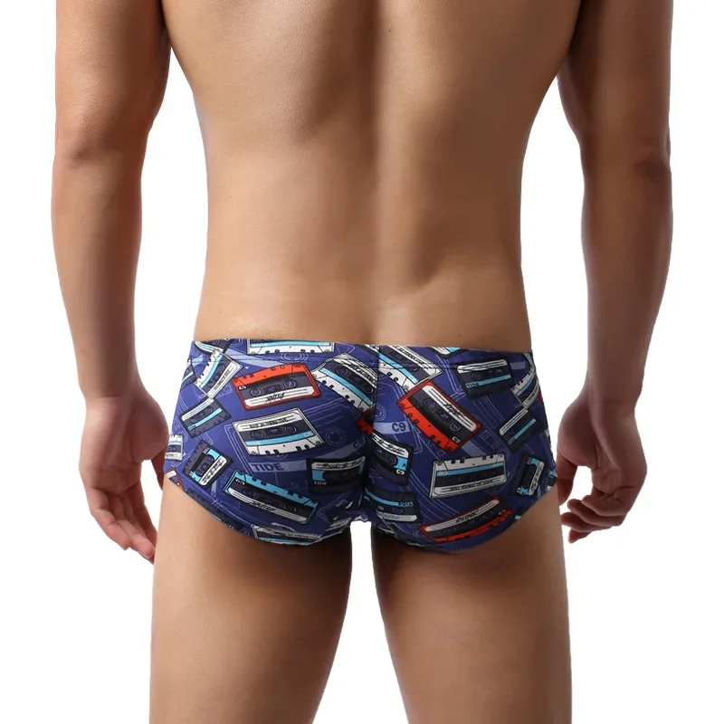 Mens Boyshort Blue Printed U Convex Sexy Waist Underwear Head