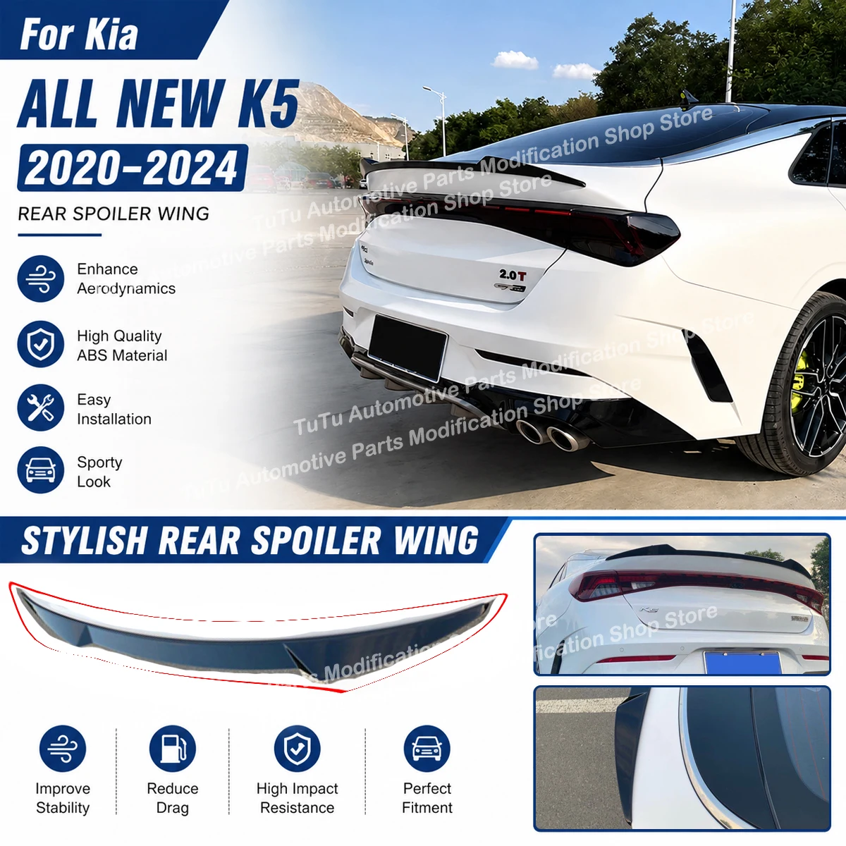 

Rear Trunk Spoiler Wing Lip for Kia ALL NEW K5 2020-2024 Car Top Spoiler Tail Fin Guard Board External Decoration Accessories
