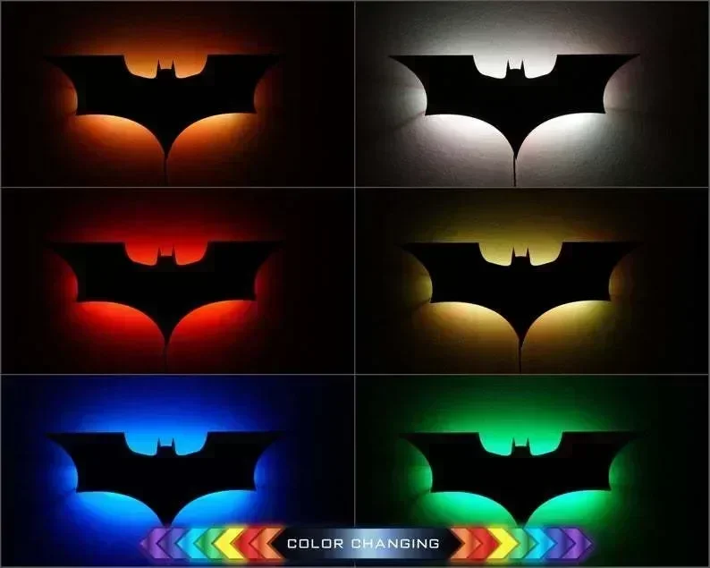 Batmanes-Luz Noturna com Controle Remoto, Multicor, 3D, Criativo, Atmosfera de Morcego, Decoração do Lar, Quarto, Lâmpada de Parede