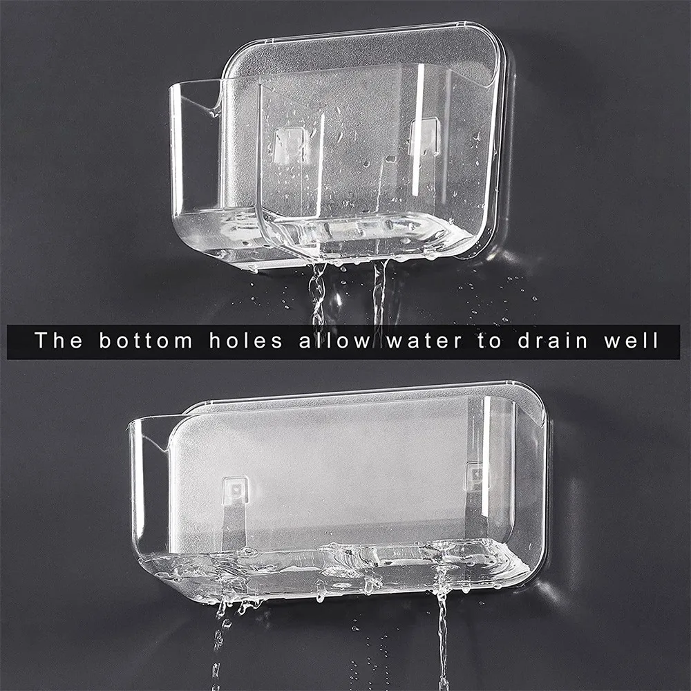 ABHU Paquete de 3 soportes de ducha, jabonera y soporte para cepillos de dientes, almacenamiento de ducha de plástico montado en la pared para baño y cocina