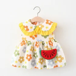 Summer Girl Cute Dress New Fashion Flower Collar Full Retro Floral Print Sleeveless Dress For Girls Fashion Outing Clothing