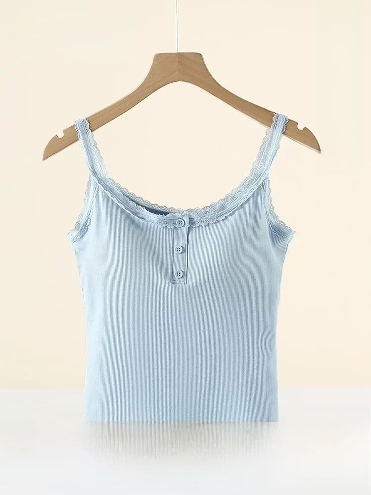 95 Cotton Lace Trim Tank Top Women's New Style plus Size Slim Fit Innerwear Outerwear Base Shirt Summer Season Simple Style