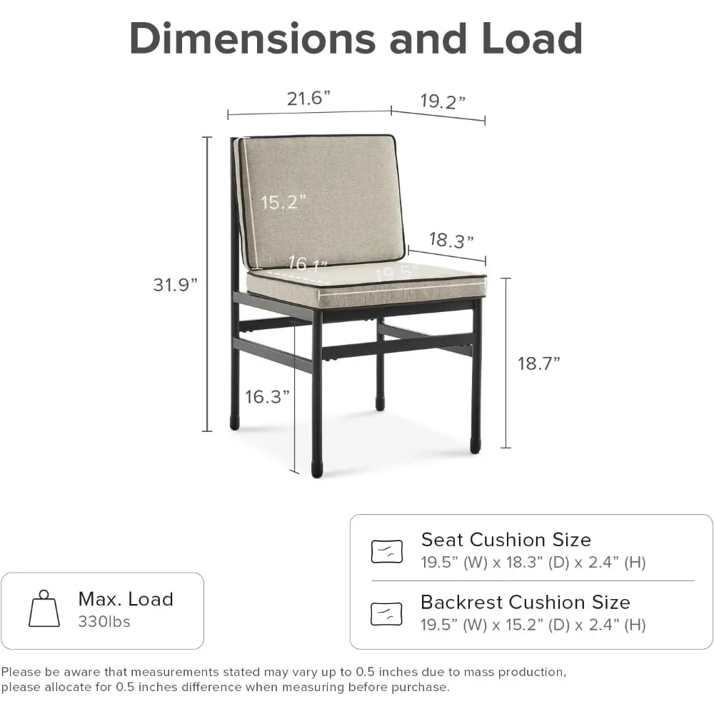 Odelia Dining Chairs, Kitchen Room Black Sturdy  Rust-Free Metal Frame and Removable Cushion Covers (2, Beige Olefin, One Size)