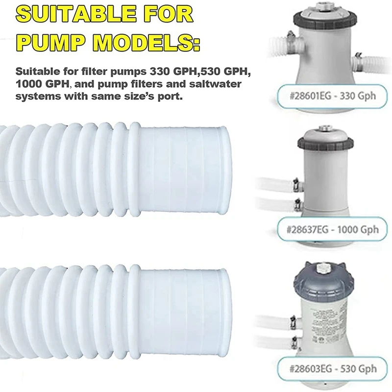 Pool Hoses For Above Ground Pools, Filter Pump Hose Compatible For Intex Pump Model 607,637 Bundled With 6 Metal Clamps