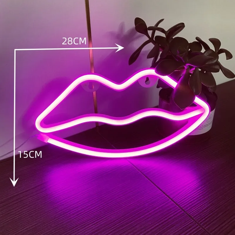 Lip LED Neon Sign USB Powered Love Heart Neon Signs Night Light 3D Wall Art & Game Room Bedroom Living Room Decor Lamp Signs