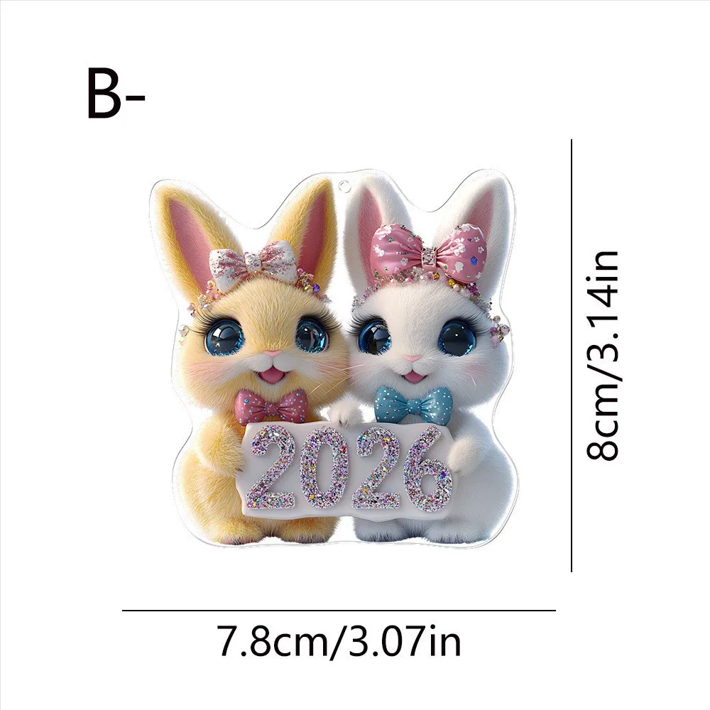 الكرتون لطيف 2026 سنة مزدوجة الأرانب 2D شقة الاكريليك قلادة سيارة مرآة الرؤية الخلفية الديكور حقيبة قلادة هدية عيد الحب