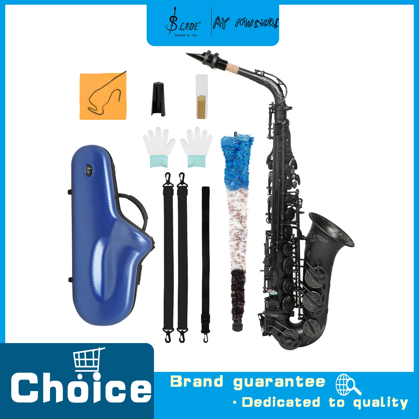 SLADE Eb Alto Saxophone Nickel Engraved Eb Alto Sax Premium Sax Kit with Pressure-resistant Case for Woodwind Instrument Lovers