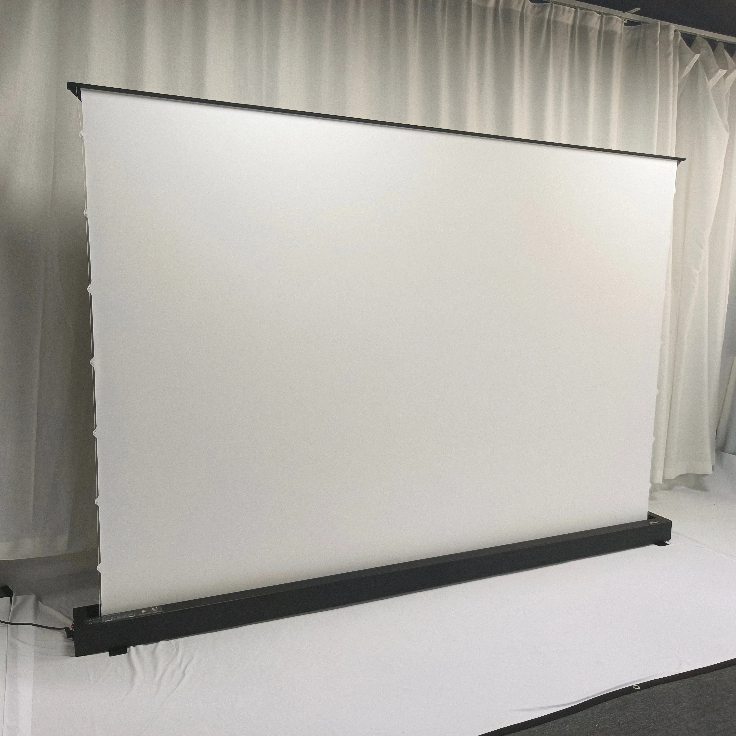 

110 Inch White Motorized Floor Rising Projector Screen Tab Tension Home Theater Videos Movies HD 4K Electric Projector Screen