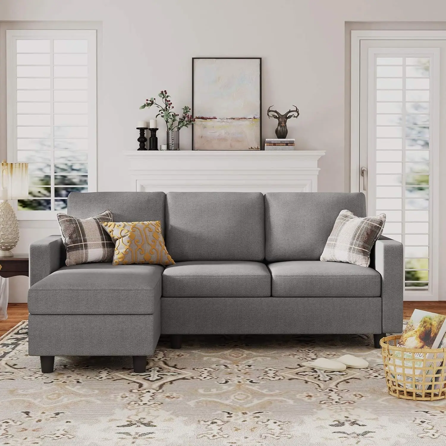 HONBAY Convertible Sectional Sofa, Convertible L Shaped Couch with Reversible Chaise, Sectional Couch for Small Space Apartment