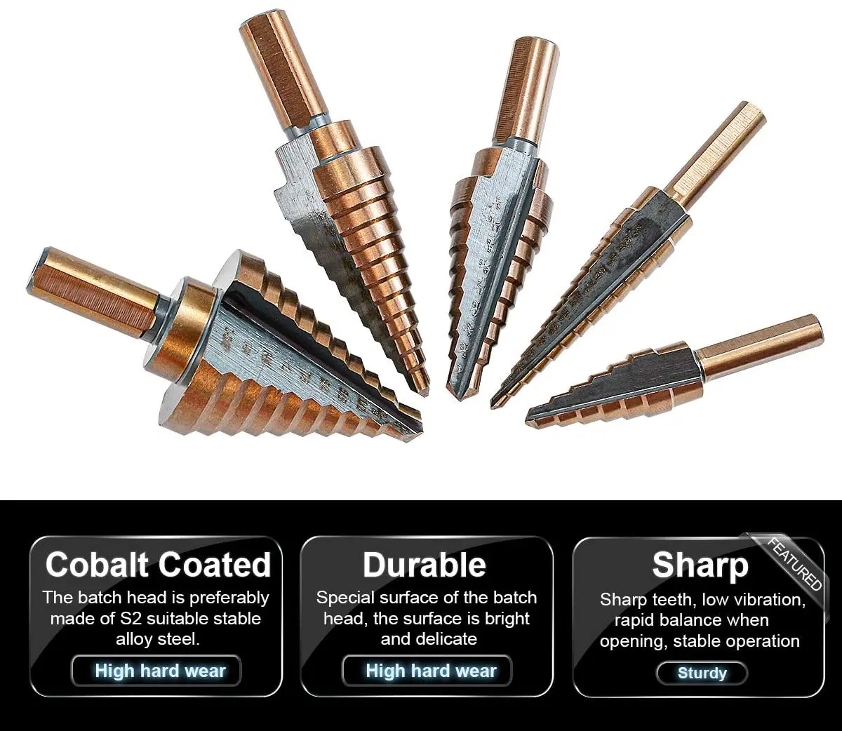 BƯỚC KHOAN 5PCS HSS Coban Titan Bước Khoan Nhiều Lỗ 50 Kích Thước Thép Tốc Độ Cao Khoan có Túi Đựng