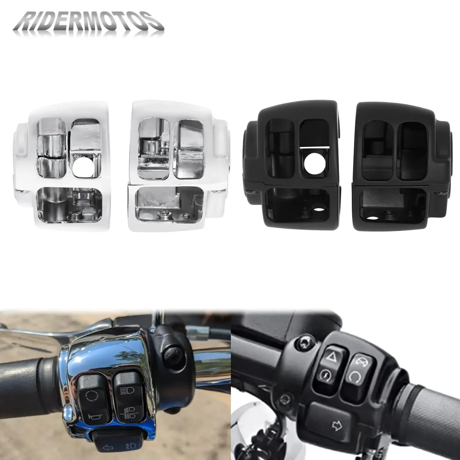 

Motorcycle Handlebar Switch Housing Cover 2pcs Black/Chrome For Harley Sportster XL Softail Slim FLS Dyna Street Bob Breakout