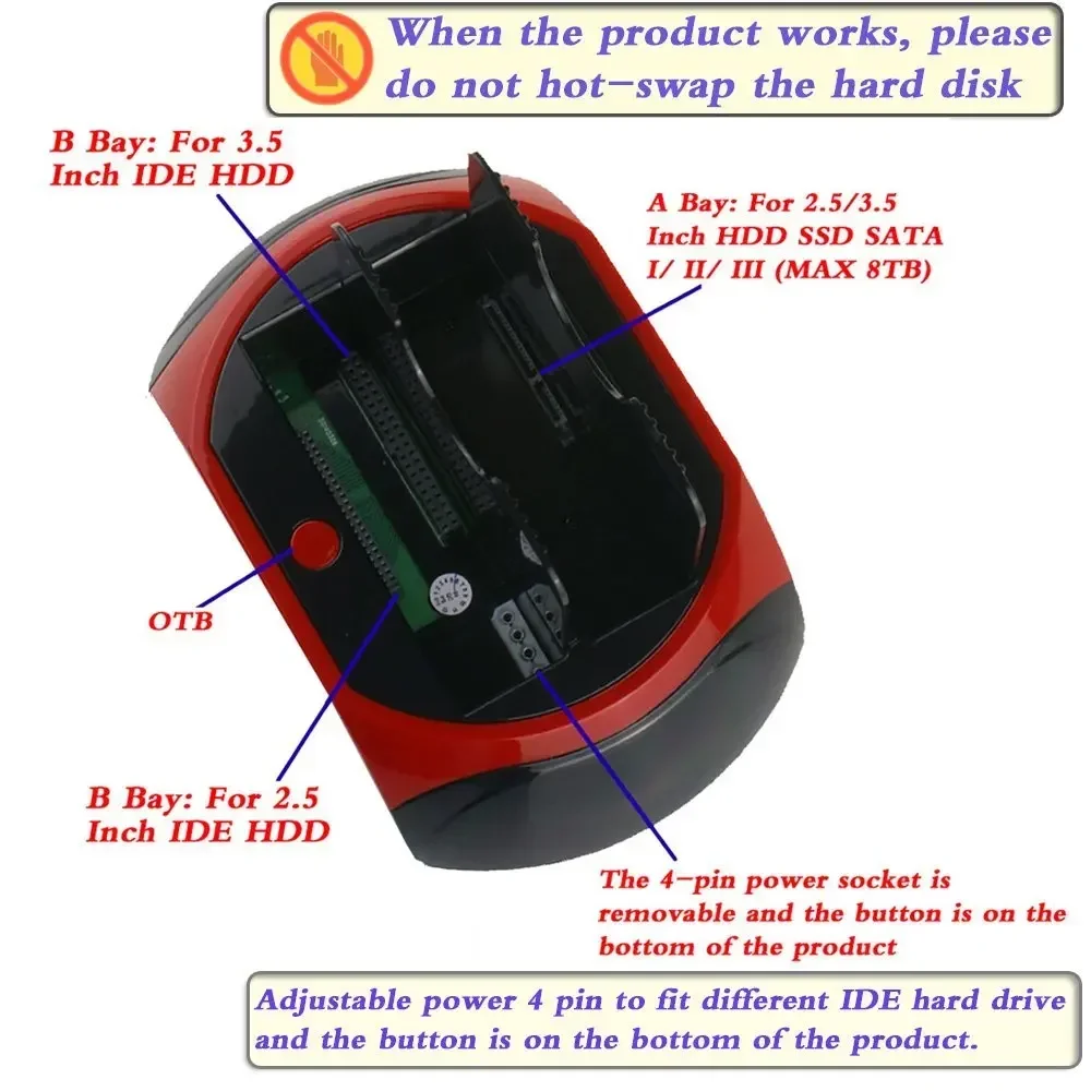 Tudo em um slots duplos USB 2.0 para SATA IDE HDD Docking Station com leitor de cartão para disco rígido SATA IDE de 2,5 3,5 polegadas