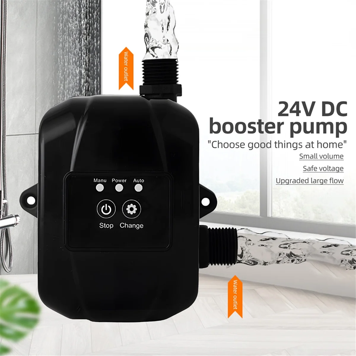 Water Pressure Booster Pump for Home 24V Automatic Shower Water Pressure Booster Water Recirculating Pump Black EU PLUG