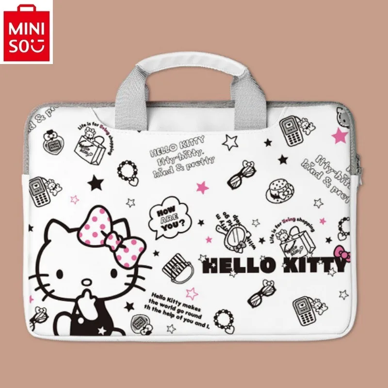 MINISO-Sac à main Hello Kitty pour ordinateur portable 14/15.6/16 pouces, sac de grande capacité pour femmes, mallette de rangement pour fichiers de bureau