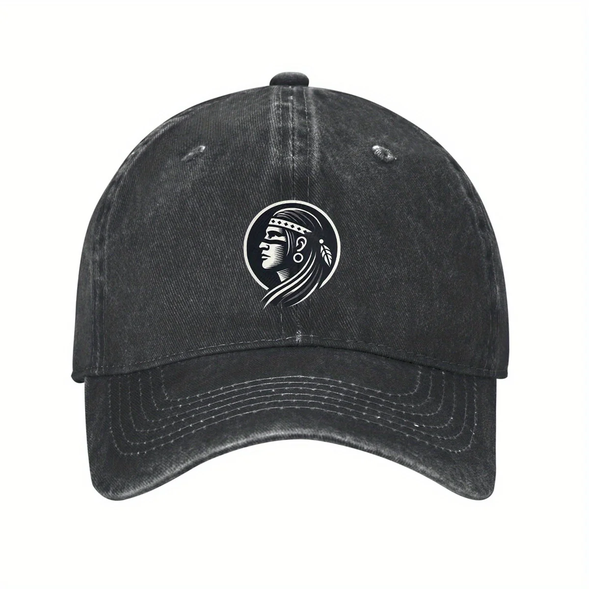 Native American Portrait Logo Unisex Cotton Baseball Cap Adjustable Denim Dad Hat Casual Outdoor Sun Protection