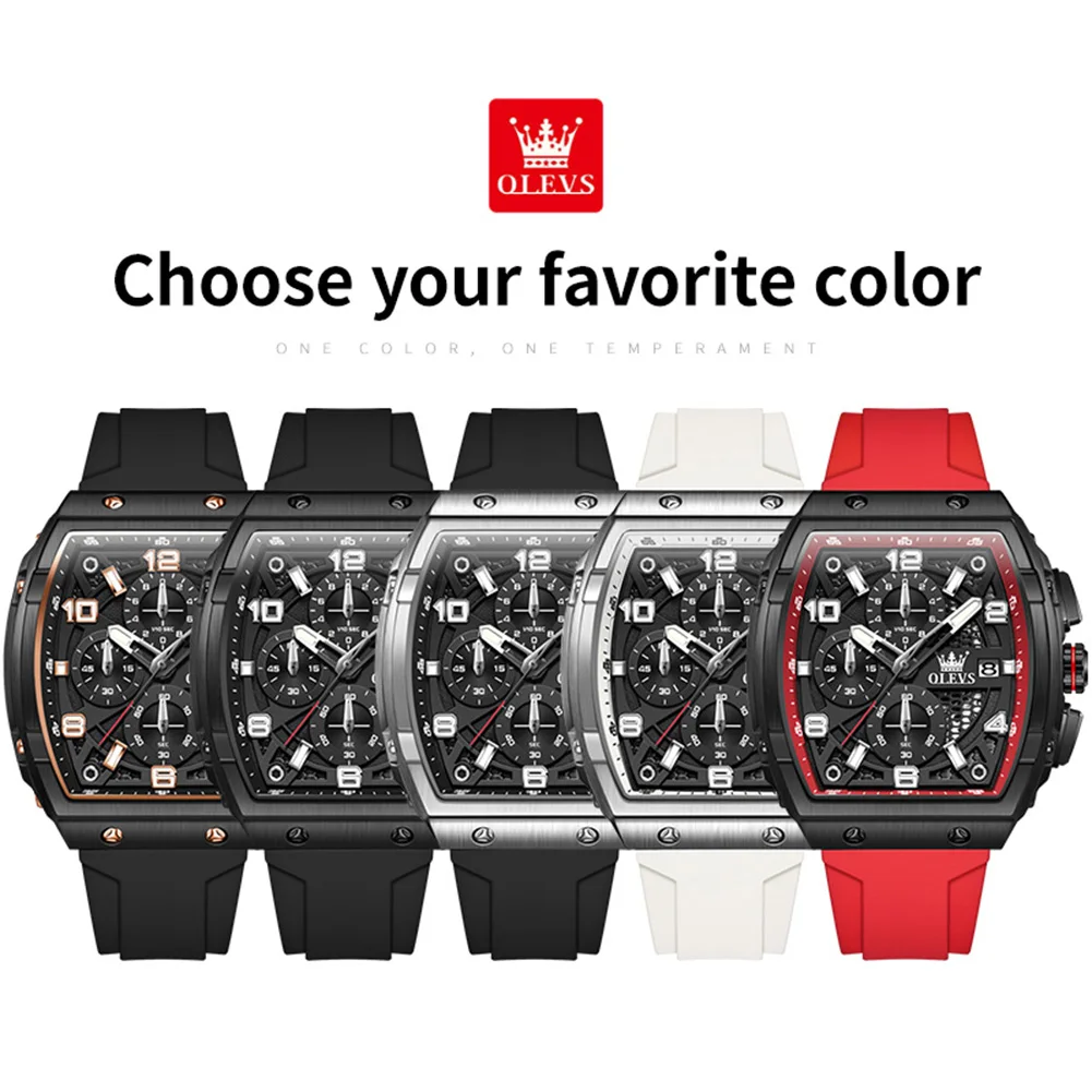 OLEVS 2976 New Mens Watch  Silicone Strap Quartz Watch Hollow Out Watches Waterproof Luminous Sports Watches For Men Original