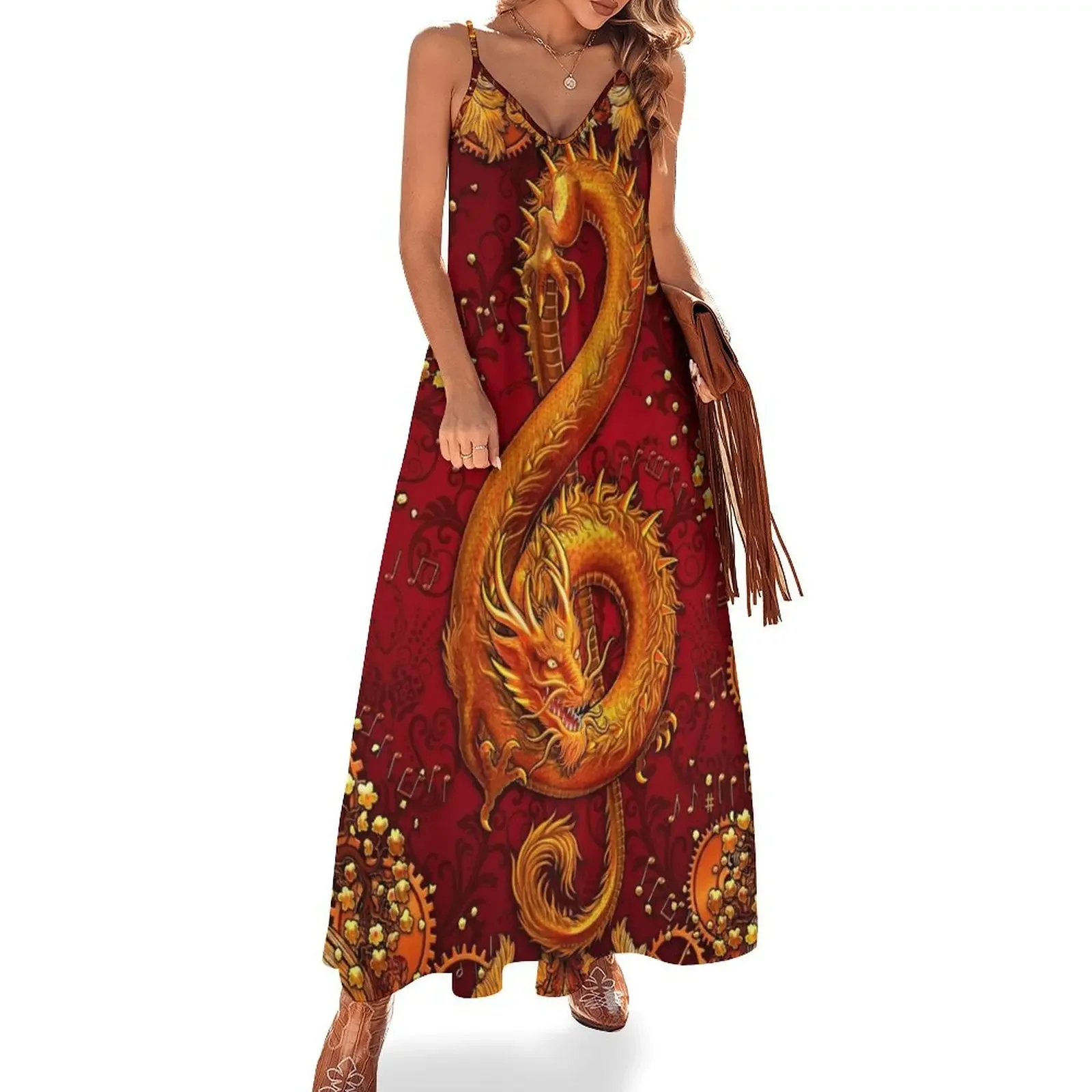 

Treble Clef - Music Dragon - Steampunk Sleeveless Dress Female clothing dress for woman