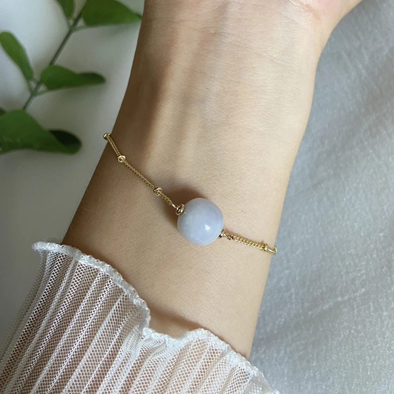 Natural Purple Lavender Jades Stone Single Bead Handmade  Gold Chains Bracelet Fashion Adjustable Bracelet Femme Girl's Jewelry