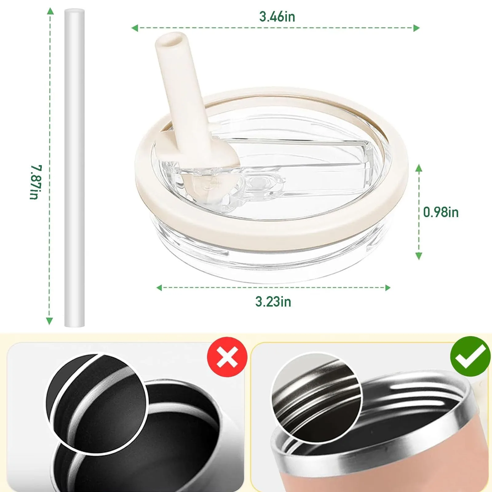 30oz Flip Straw Replacement Lid Compatible for Stanley Quencher H2.0 Flow State Tumbler Leak & Spill Proof Reusable Tumbler Lid