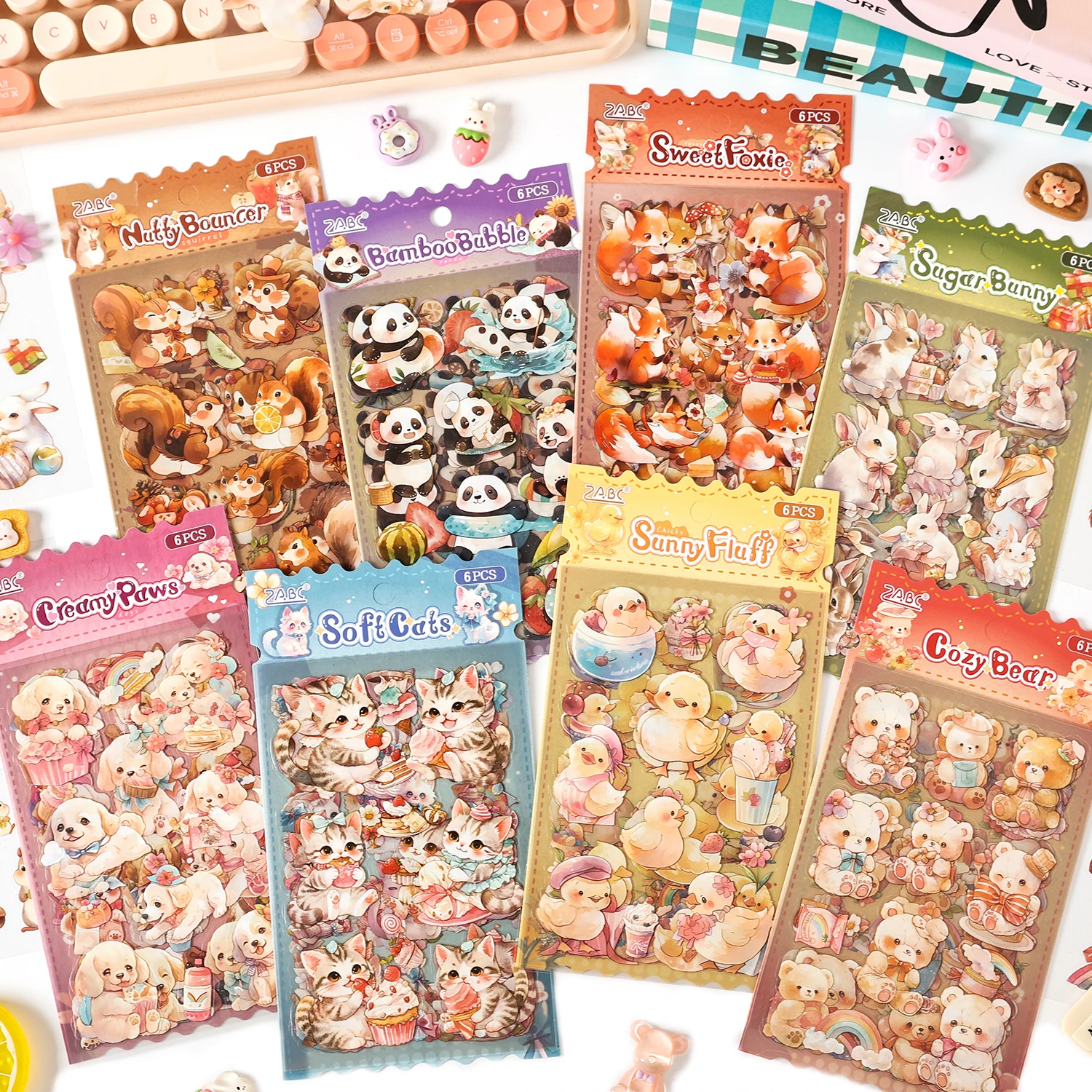 6 teile/paket Kreative Cartoon Kleine Tier Stanzen Dekorative Aufkleber Collage Journal Scrapbooking Material Schreibwaren Aufkleber
