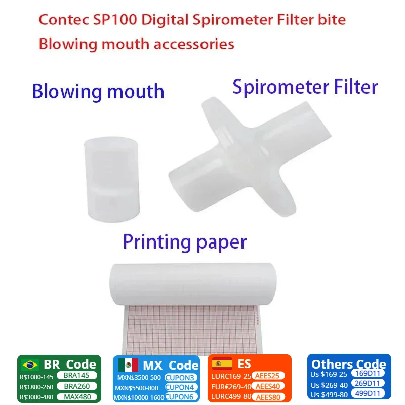 CONTEC SP100  Disposable Spirometer mouthpiece、Printing paper、 Spirometer Filter、  For  SP100 Digital Spirometer