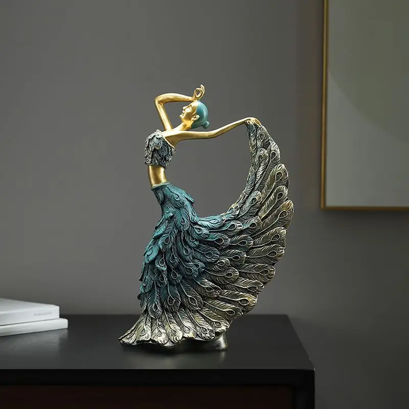 

New Chinese Style Living Room Ornaments High-end Atmosphere High-grade Simple Wine Cabinet Peacock Girl Crafts Decoration