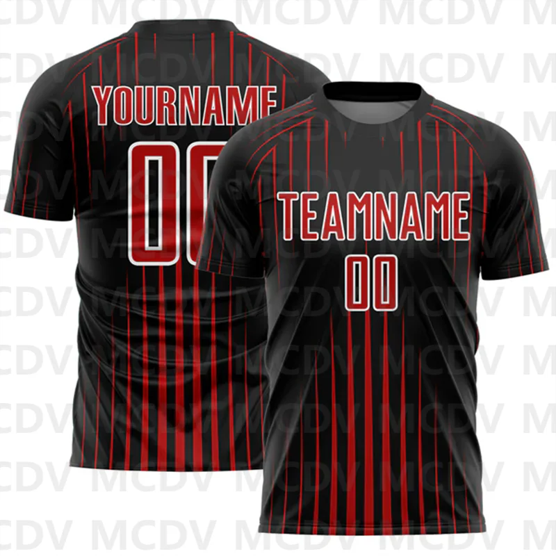 Custom Black Red-Old Gold Lines Sublimation Soccer Uniform Jersey  Personlized Team name you name number T-Shirts