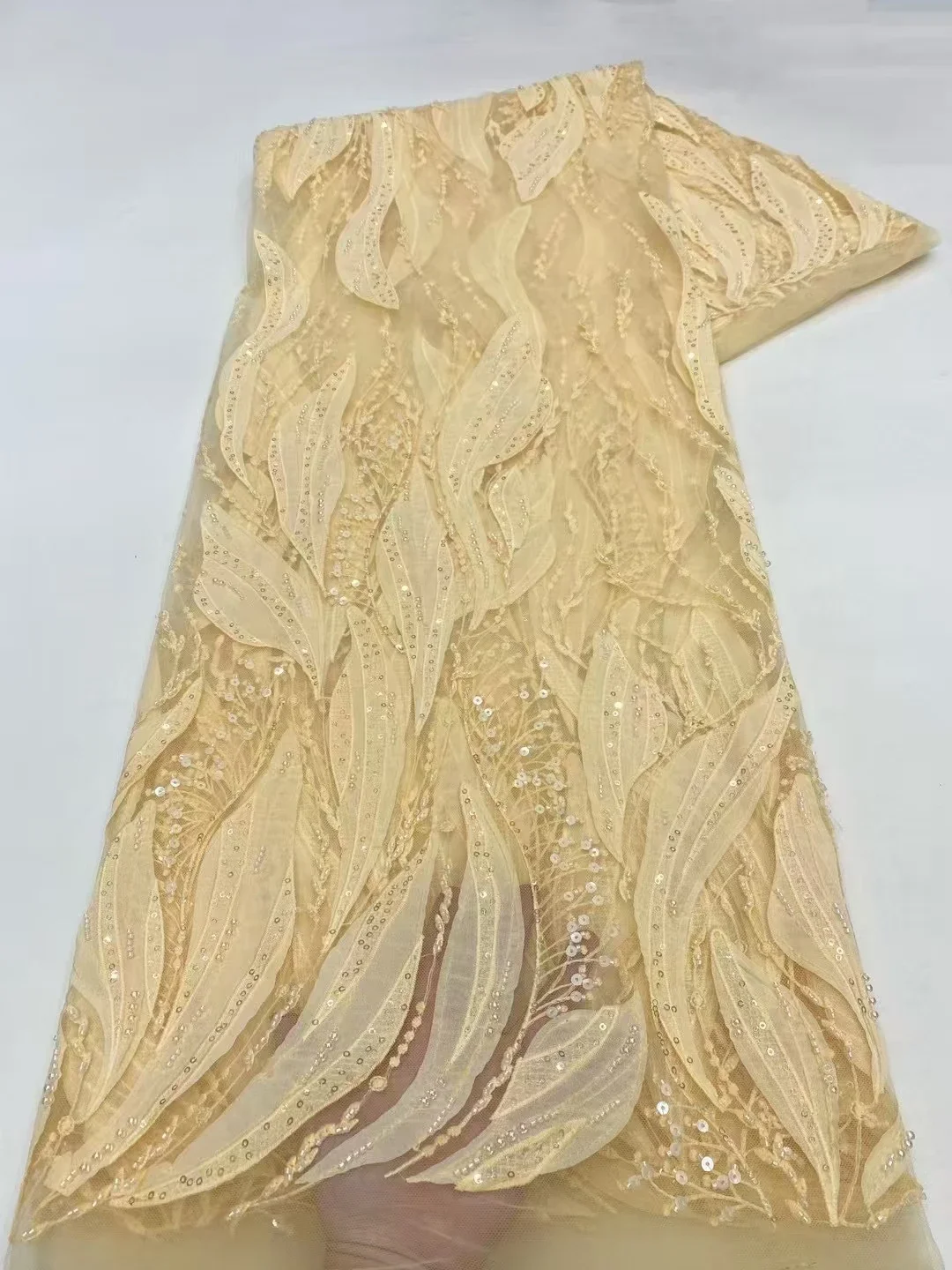 

New Design Yellow Laser French Lace Fabric With Beads Sequins 2025 French Nigerian Lace Fabric For Women Party Dress LXX25152