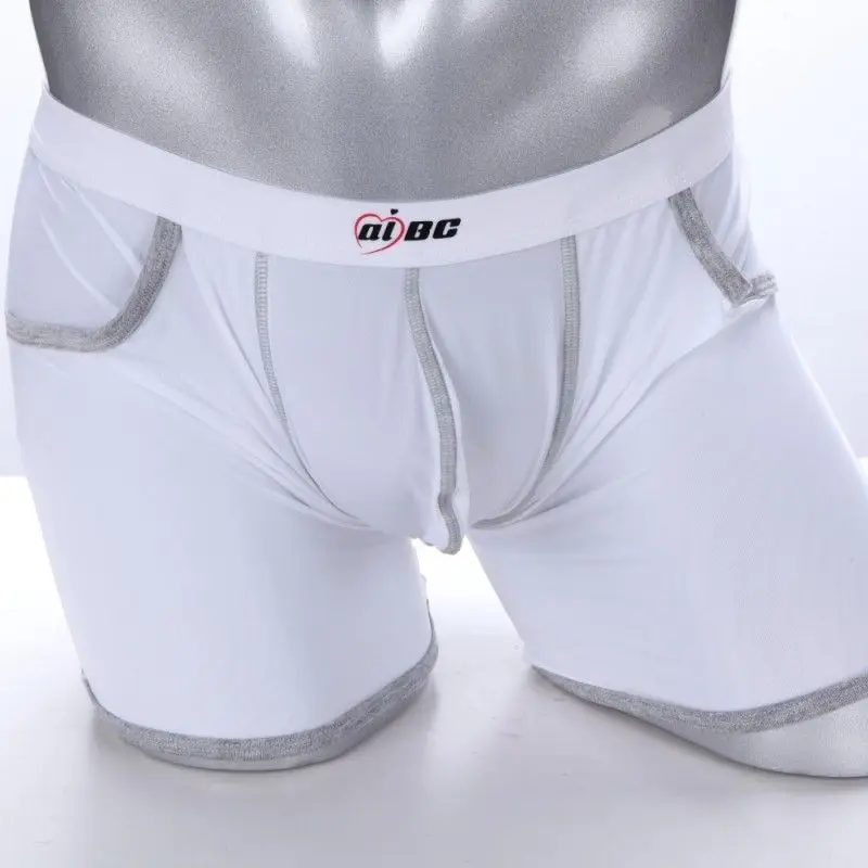 Ice Silk Pocket Men U Pouch Briefs Boxer Shorts Underwear Sexy Boxershorts Bulge Breathable Panties Erotic Lingerie Underpants