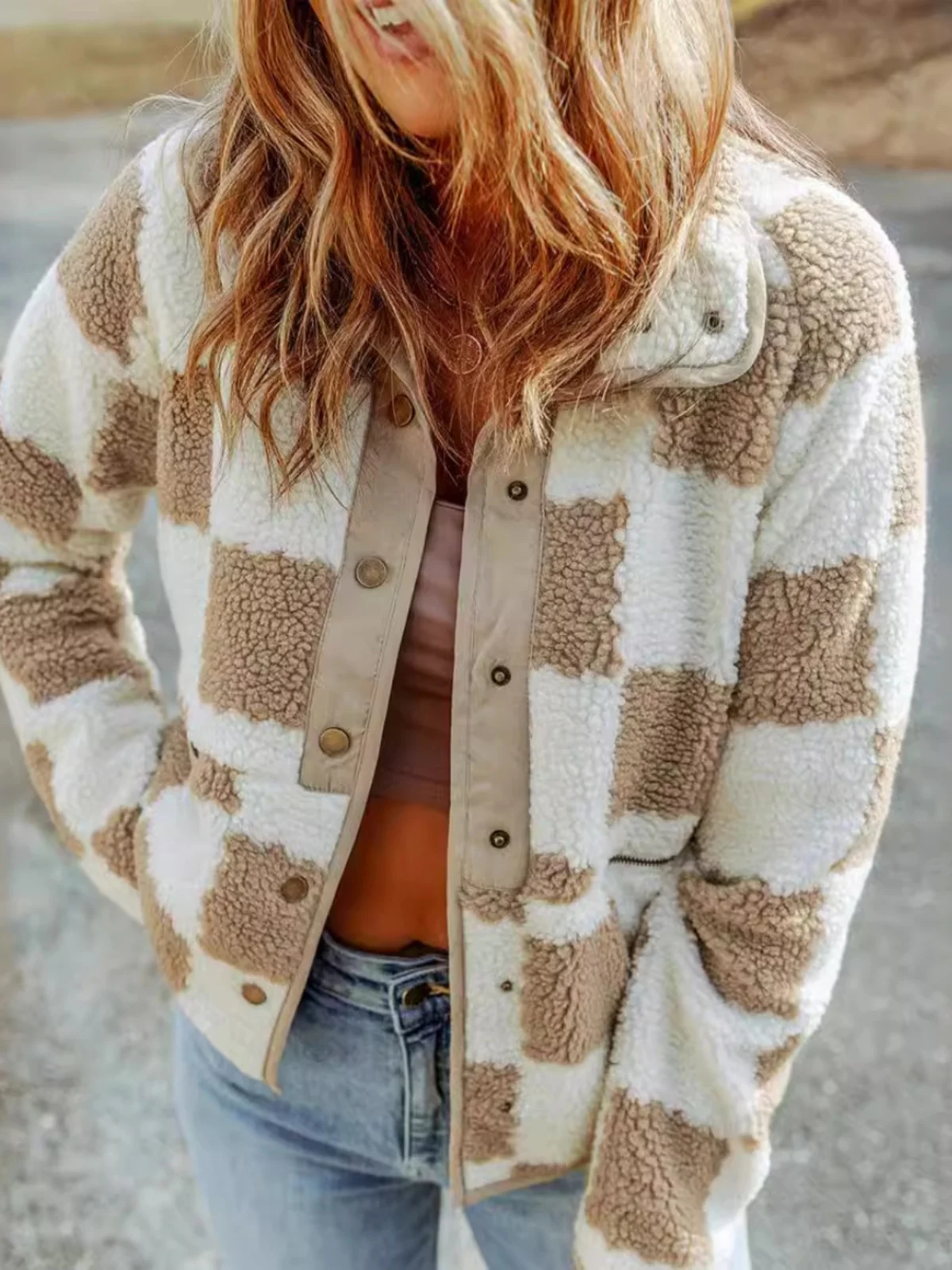 

Повседневное шерстяное пальто в клетку с длинными рукавами, утепленное, универсальное, для женщин, осенний сезон