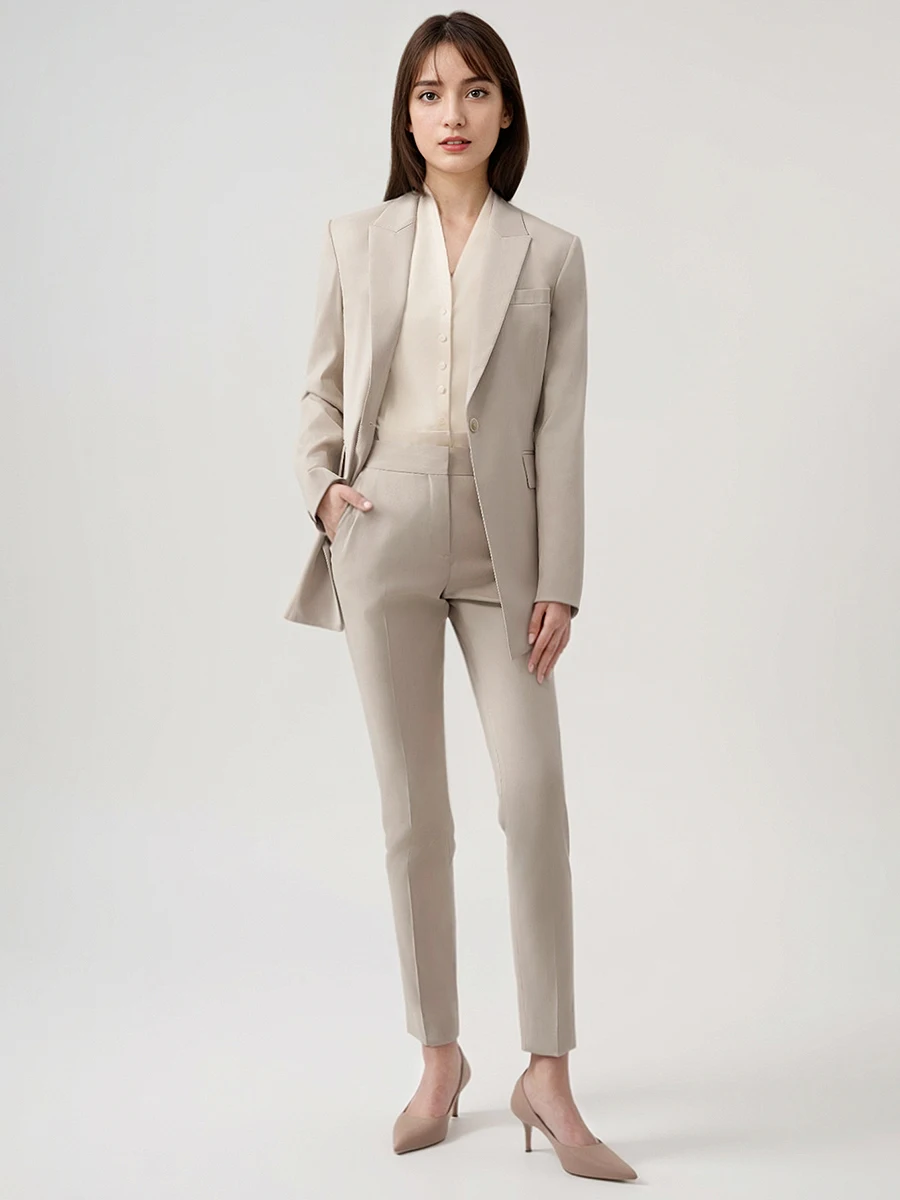 Women Suits Set Single 1 Button Blazer Pant Office Lady Formal Style Luxury Khaki Party Host Wear Slim Fit Classic Clothing XS