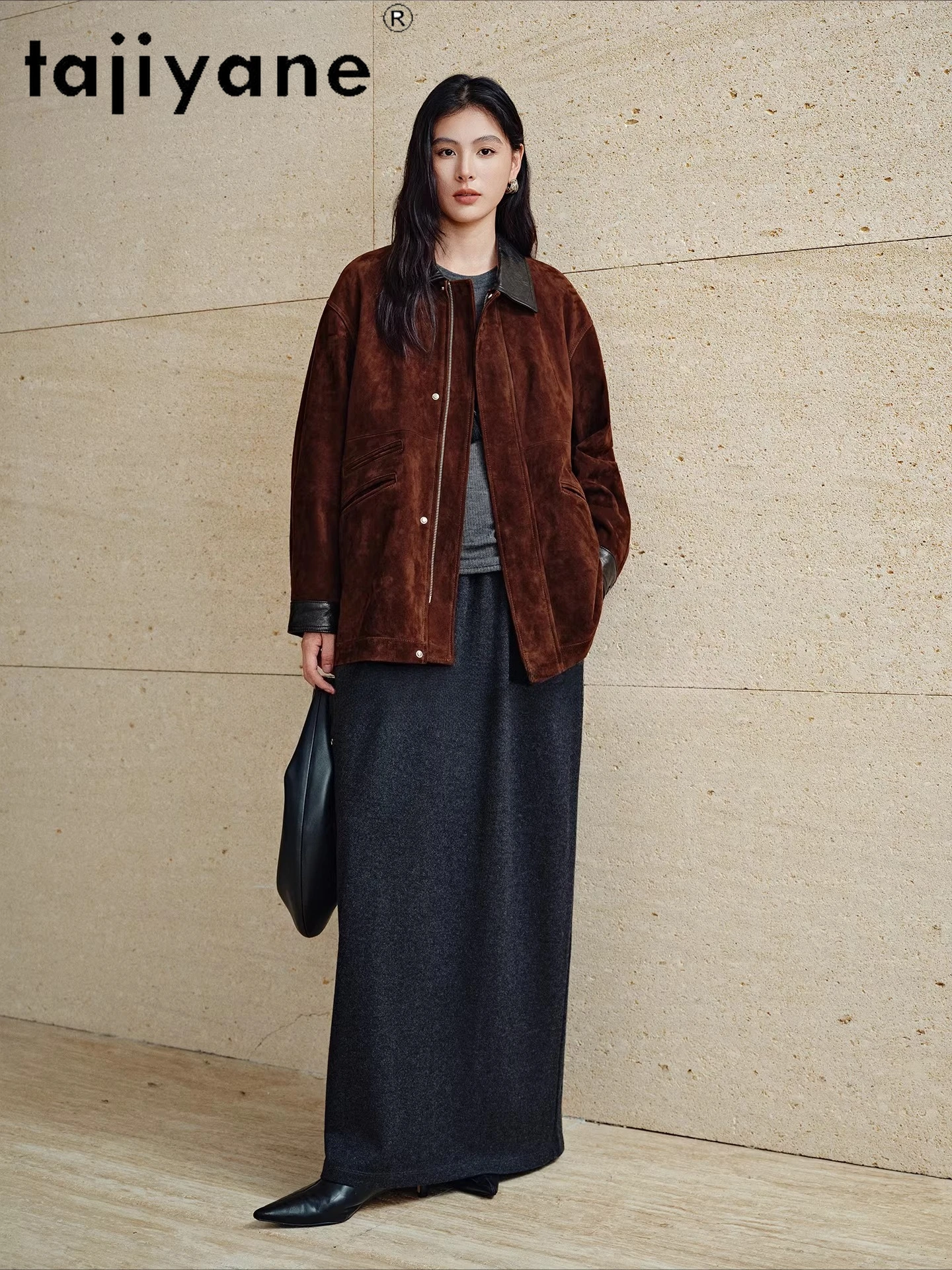 TAJIYANE Echte geitenleer leren jas Vrouw Stijlvolle reversjas Premium lederen jassen 2025 Herfst Dameskleding LGU.)