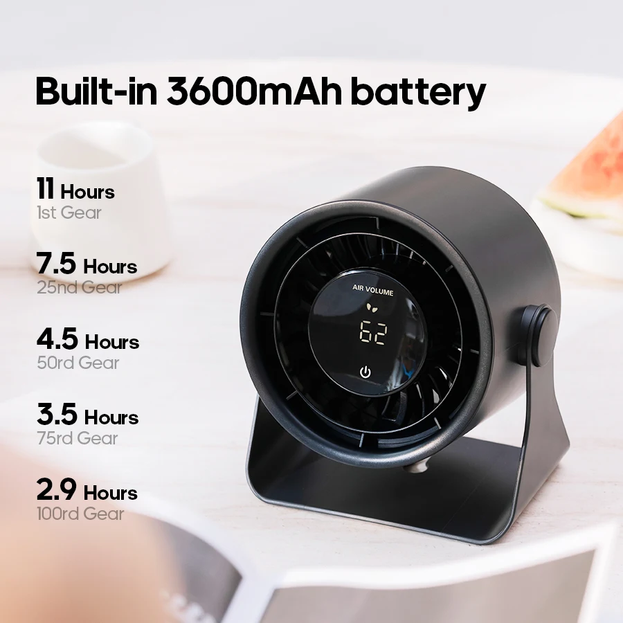 مروحة محمولة متعددة الوظائف 100 سرعة تروس 3600 مللي أمبير في الساعة مروحة تبريد سطح المكتب USB منخفضة الضوضاء مع شاشة LED وشاشة تعمل باللمس