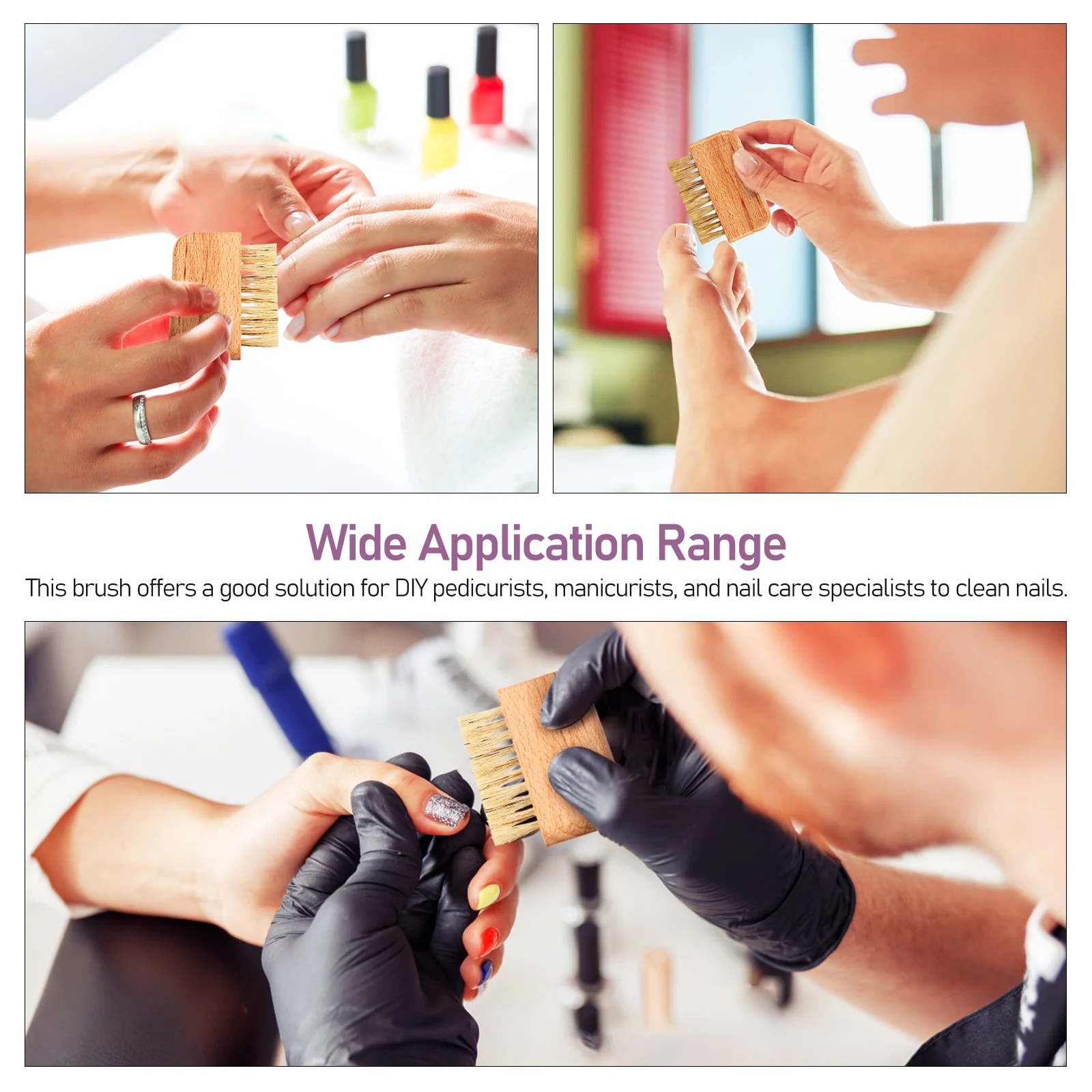 Drewniany pędzelek do paznokci z gęstymi włosiemi do głębokiego czyszczenia paznokci u rąk i nóg, narzędzie do manicure i pedicure, pędzelek do czyszczenia paznokci.