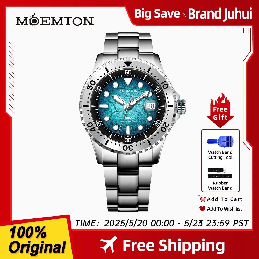 MOEMTON Men's mechanical watch Sapphire Luminous 10bar waterproof sports diving watch Japanese movement Wristwatch