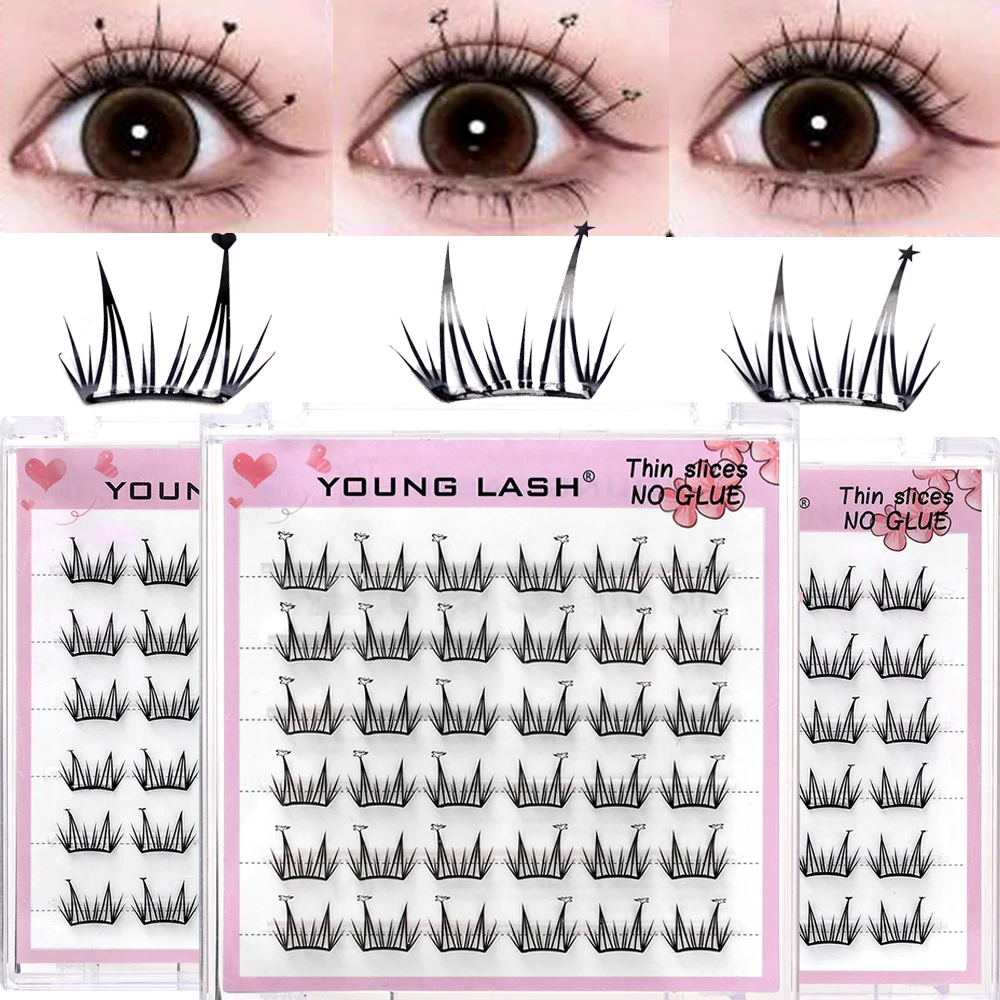 72Clusters ขนตาธรรมชาติ DIY Eye Lash กลุ่ม Non-กาวผีเสื้อหัวใจ Star Self Adhesive Lash EXTENSION