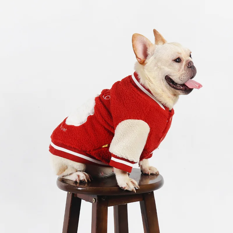 Dog winter clothes, pet trendy brand baseball jacket, velvet thickened pet coat, suitable for small and medium-sized dogs