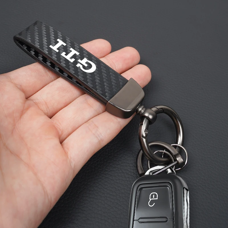 Car Exquisite Carbon Fiber Keychain Auto Styling Custom Key Ring For Volkswagen GTI T-ROC GTD Atlas Tiguan Passat Golf Touareg