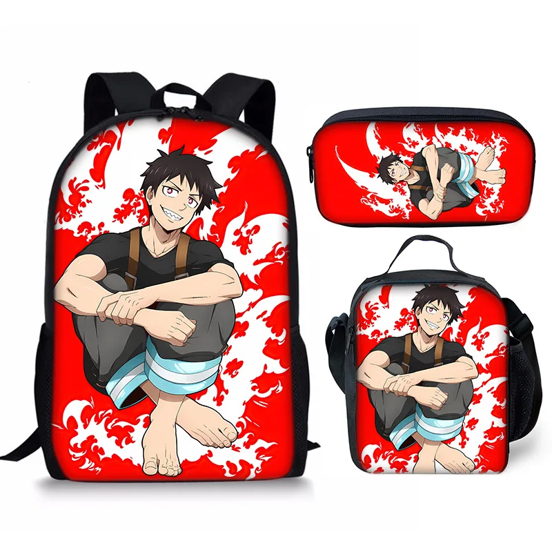 Trendy Popular Novelty Fire Force season 3D Print 3pcs/Set Student School Bags Laptop Daypack Backpack Lunch bag Pencil Case