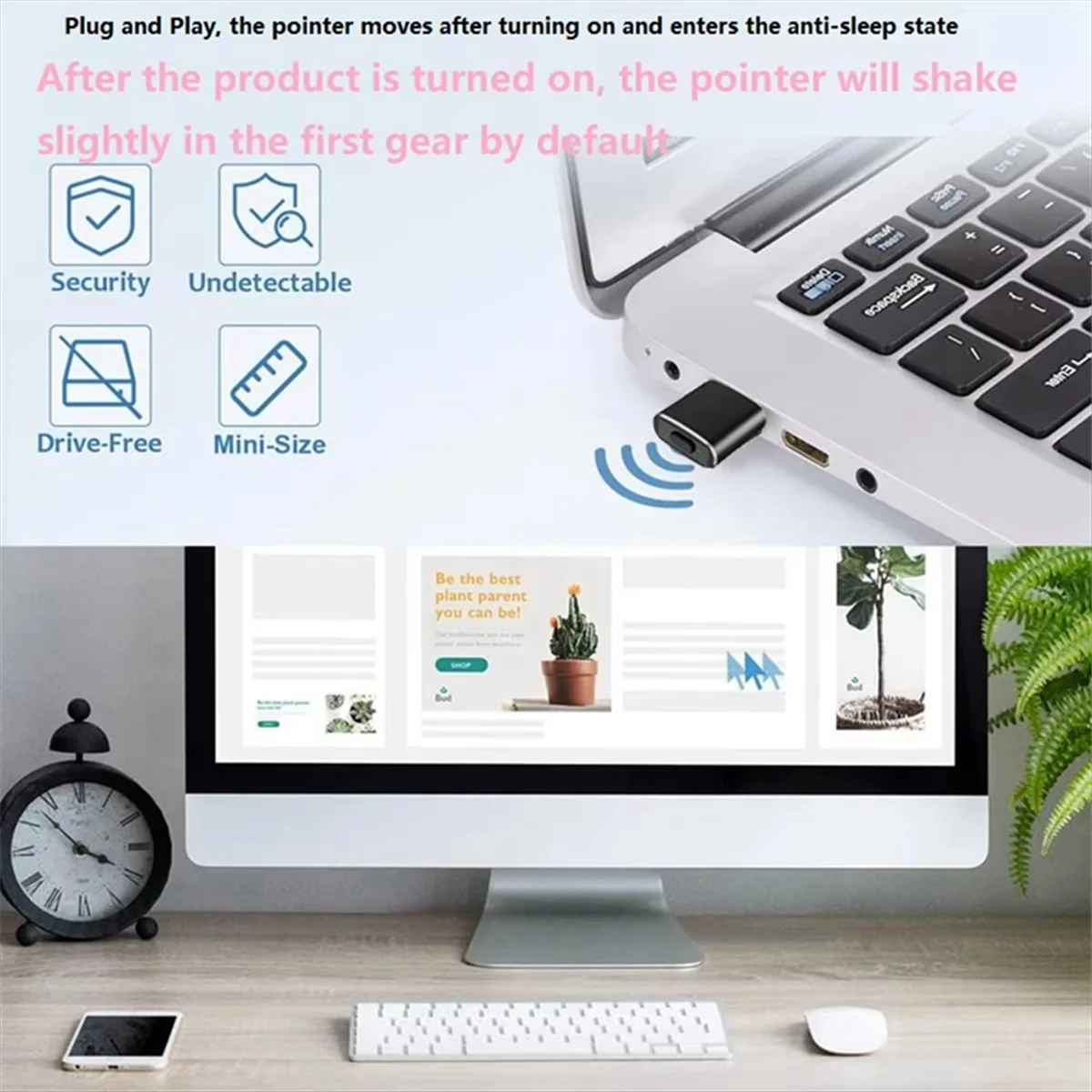 A56XQ Type C Mouse Jiggler Undetectable Mouse Mover USB C Mouse Shaker Simulated Mouse Movement for Keep Computer Awake Black