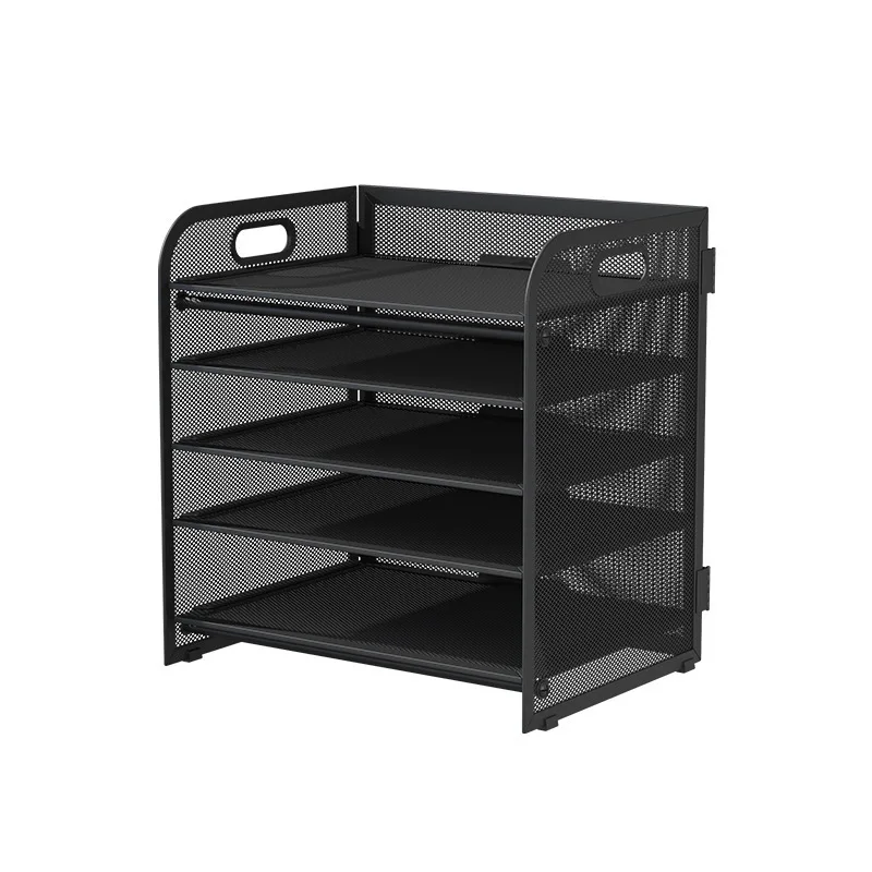 Creative mesh iron art desktop with five layers of file racks and drawers, file racks, desk data organization and storage racks