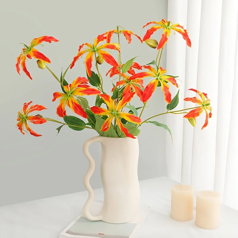 32 ''Real Touch fleurs artificielles Sprays fausses fleurs de Gloriosa Superba fausse flamme fleurs de lys Bouquets Arrangement Floral