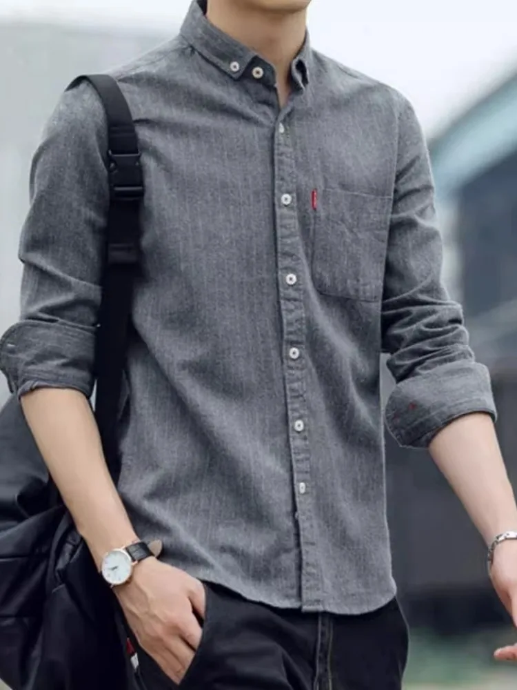 Slim Fit Men's Long Sve irt Casual Stripe Design Korean Sle Faionable Autumn Wear Casual Trendy Men's Clothing