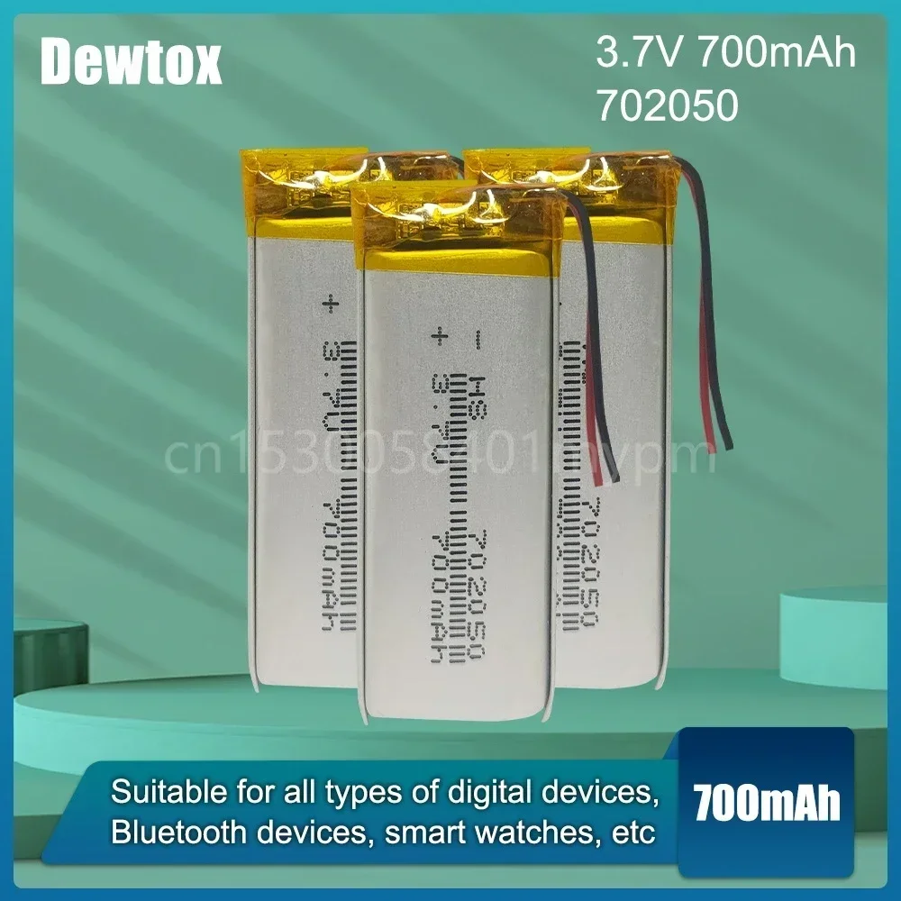 702050 3.7V 700mAh Lithium Polymer Rechargeable Battery for MP3 MP4 PAD DVD LED Light Bluetooth Headset Microphone Li-ion Cell