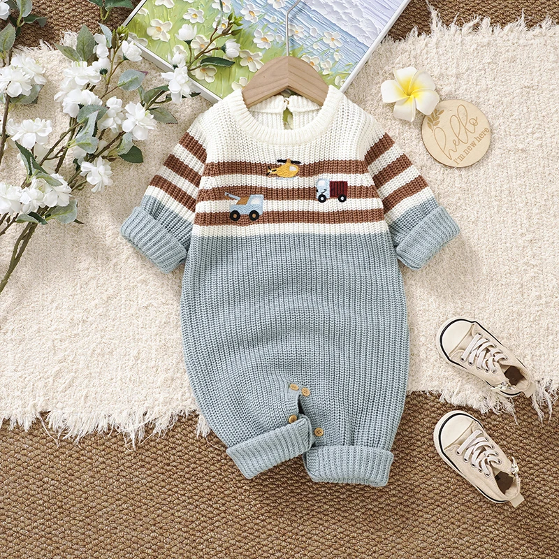 

Baby Rompers Clothes Casual Crew Neck Long Sleeve Knit Newborn Boys Girls Jumpsuits Fall Winter Infant Sweaters Playsuits 0-18m