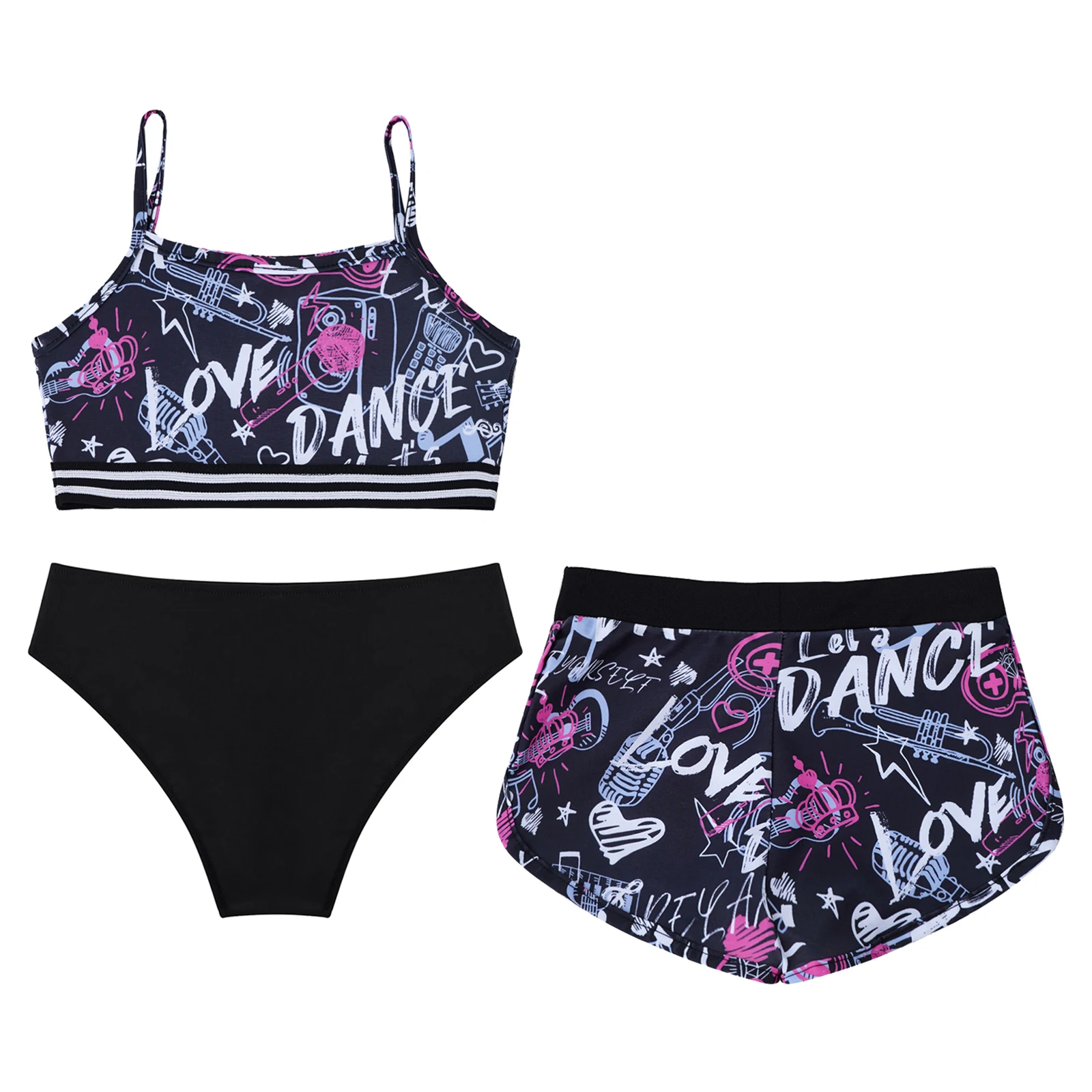 8-14Y Kids Girls Swimwear Set Print Crop Top with Shorts Briefs Tankini Swimsuit Beach Pool Water Park Bathing Suit Beachwear